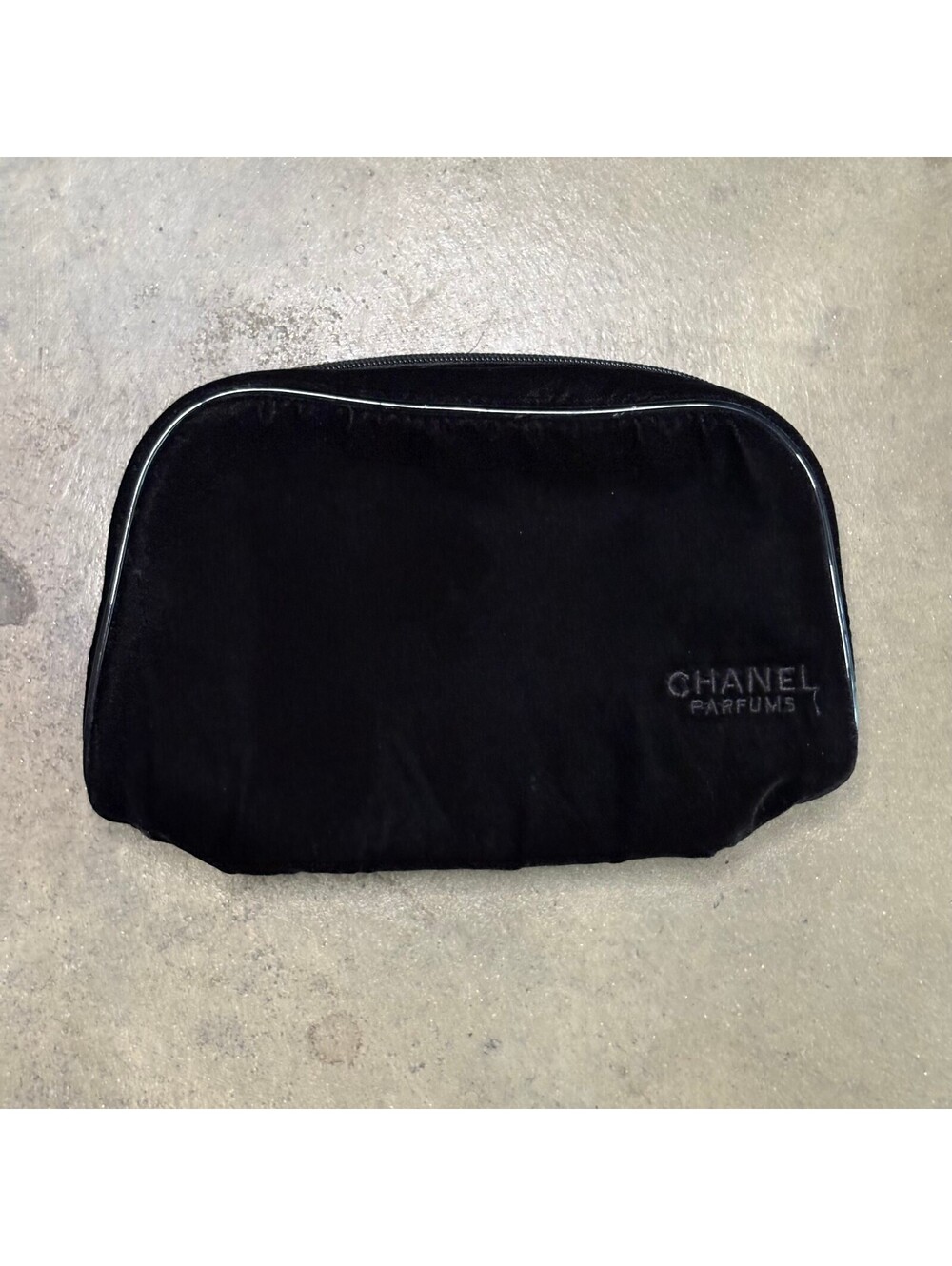 Chanel Parfums Black Velvet Cosmetic Pouch with Zipper